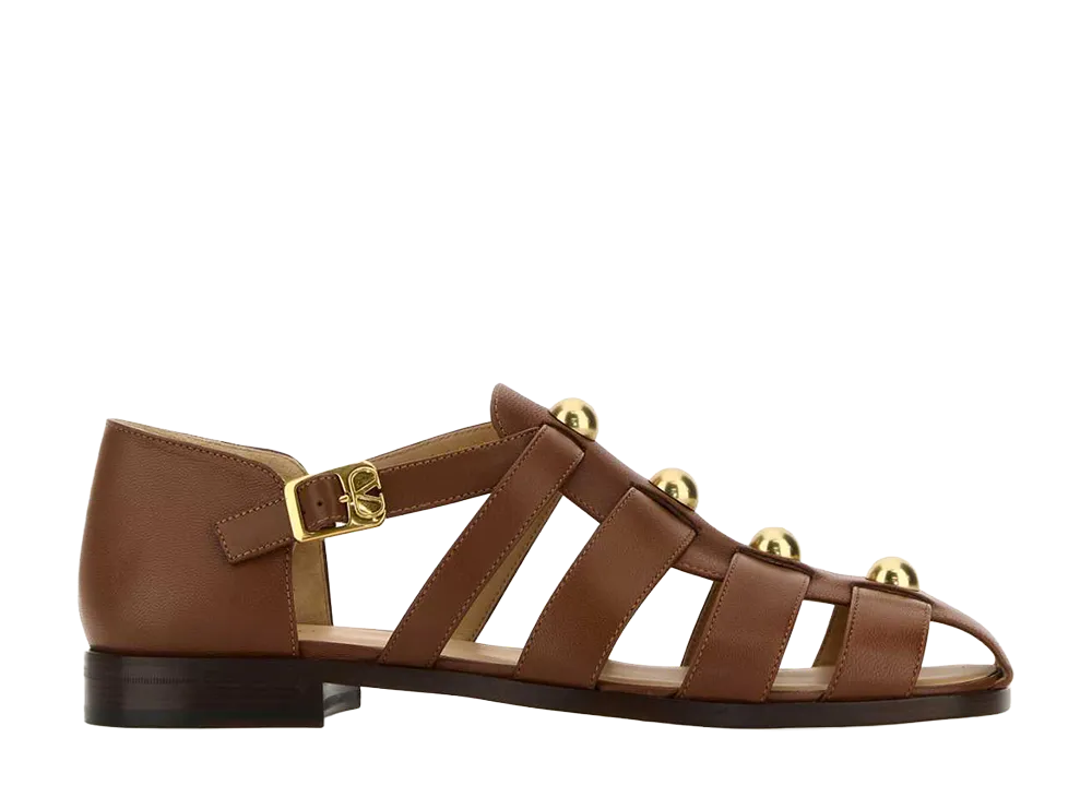 Valentino Garavani Brown Leather Studshield Sandals "Brown"