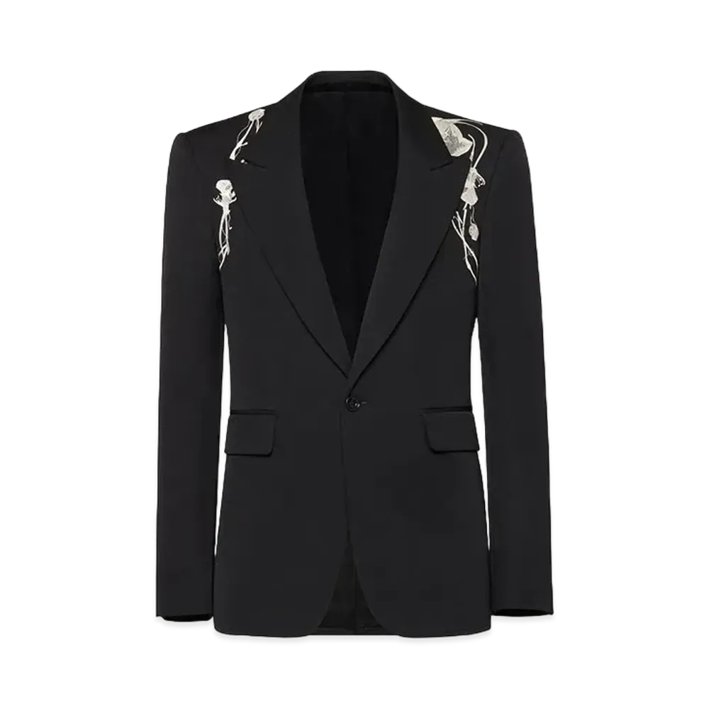 Alexander McQUEEN Pressed Flower Harness Single Breasted Jacket "Black"