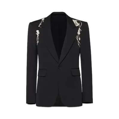 Alexander McQUEEN Pressed Flower Harness Single Breasted Jacket "Black"