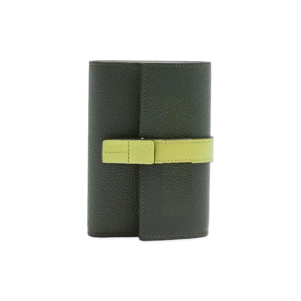 LOEWE Small Vertical Wallet In Soft Grained Calfskin "Vintage Khaki/Lime Yellow"