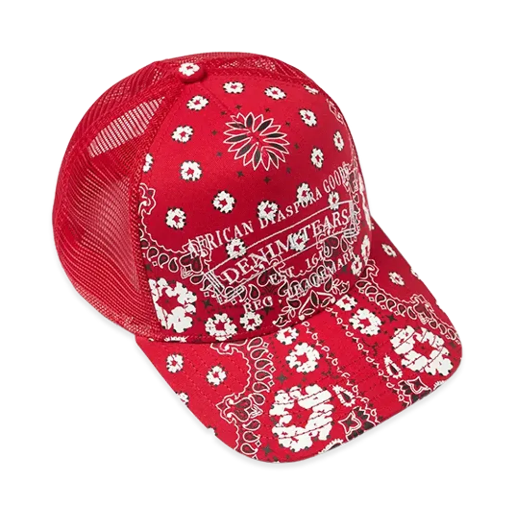 DENIM TEARS Cotton Wreath Paisley ADG Stamp Cap "Red"