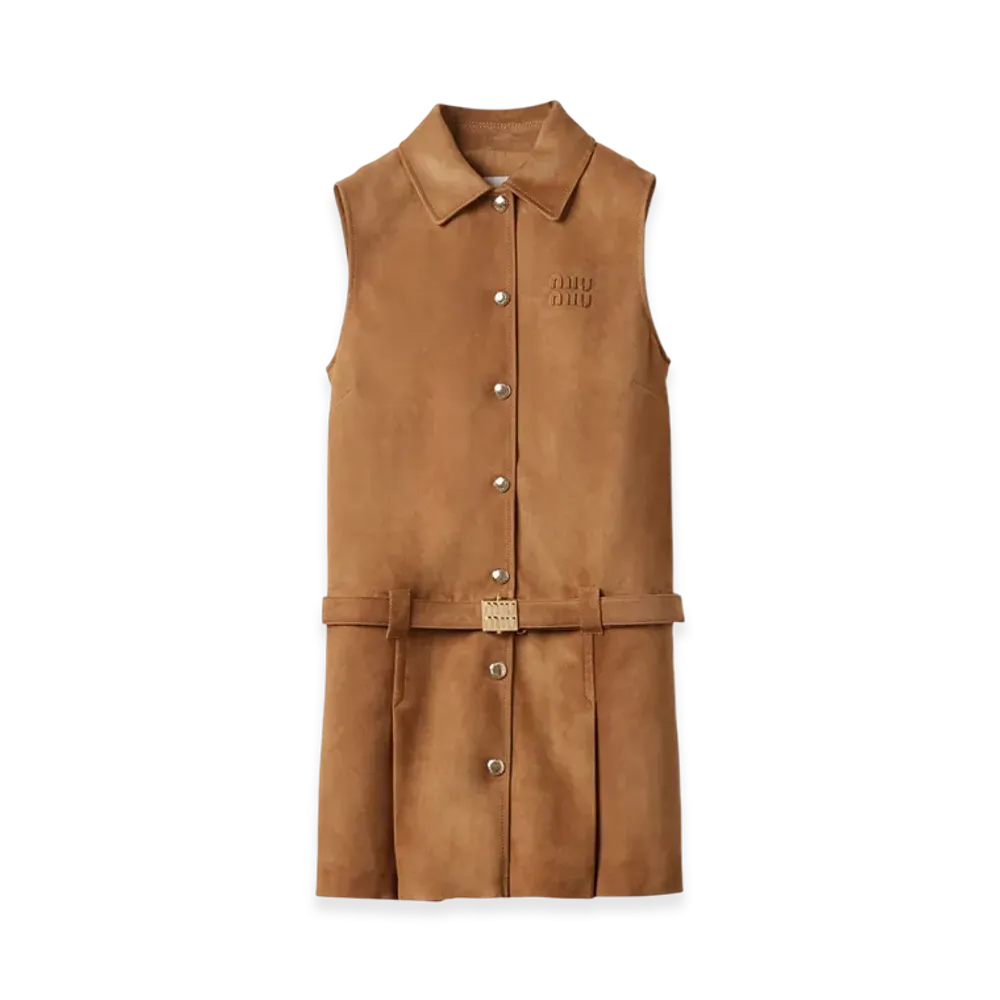 MIU MIU Women's Suede Nappa Leather Dress "Maple Brown"