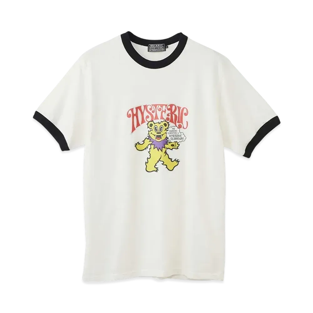 HYSTERIC GLAMOUR Fire Bear Glitter T-Shirt "White"
