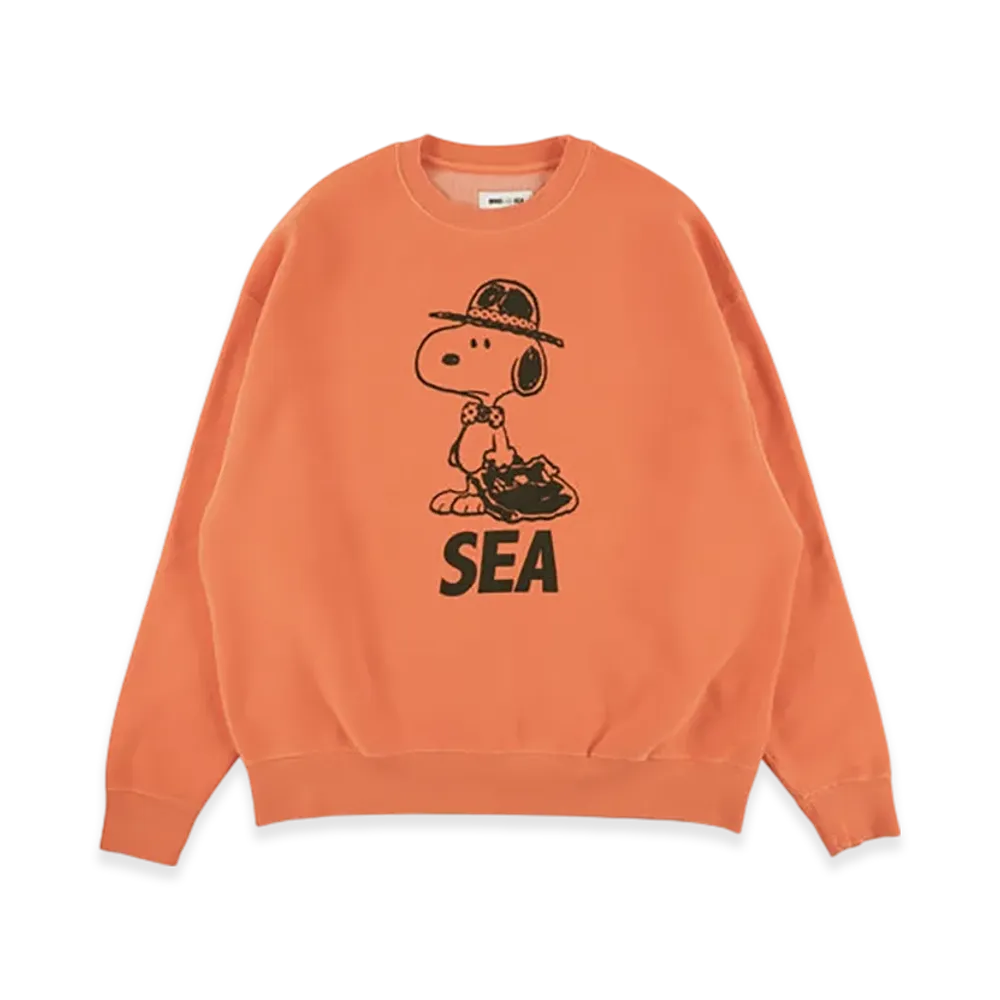 WIND AND SEA x SMOOTHY Snoopy Pigment Crewneck Sweatshirt "Orange"