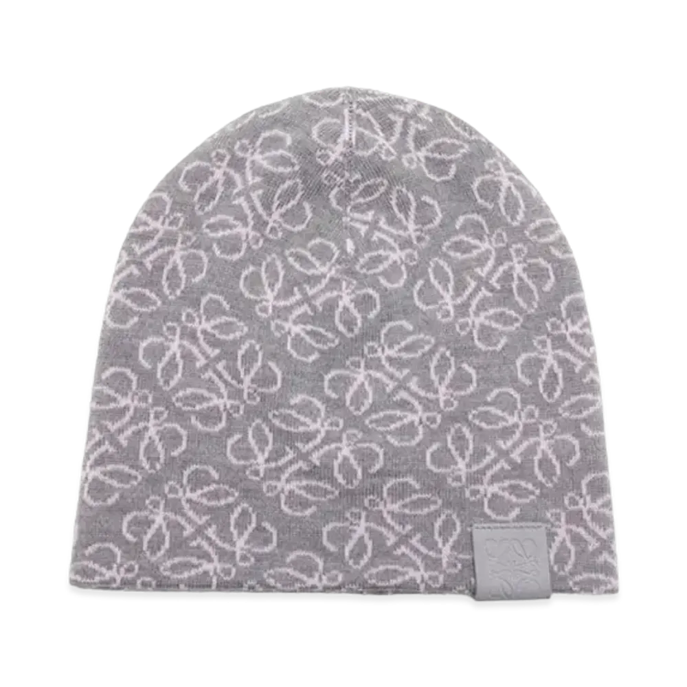 LOEWE All-over Anagram Beanie In Wool "Grey/Pink"