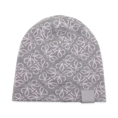 LOEWE All-over Anagram Beanie In Wool "Grey/Pink"