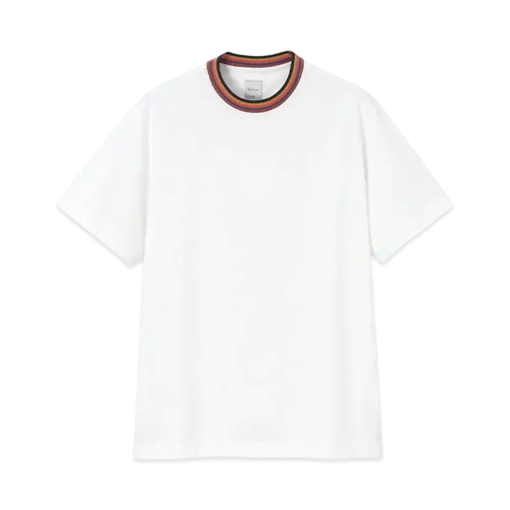 Paul Smith Artist Stripe Rib Short Sleeve Cut And Sew "White"