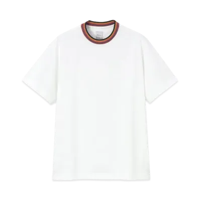 Paul Smith Artist Stripe Rib Short Sleeve Cut And Sew "White"