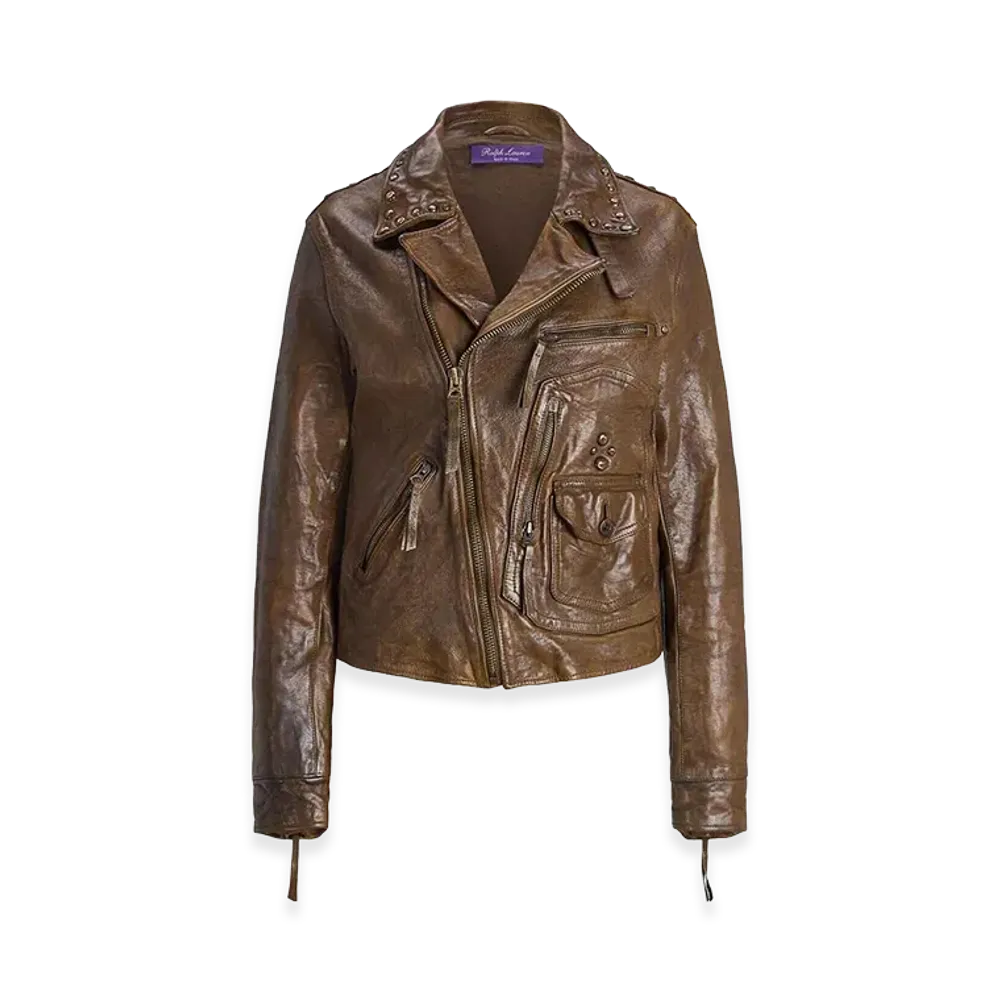 Polo Ralph Lauren Women's andrea Leather Jacket "Beige"