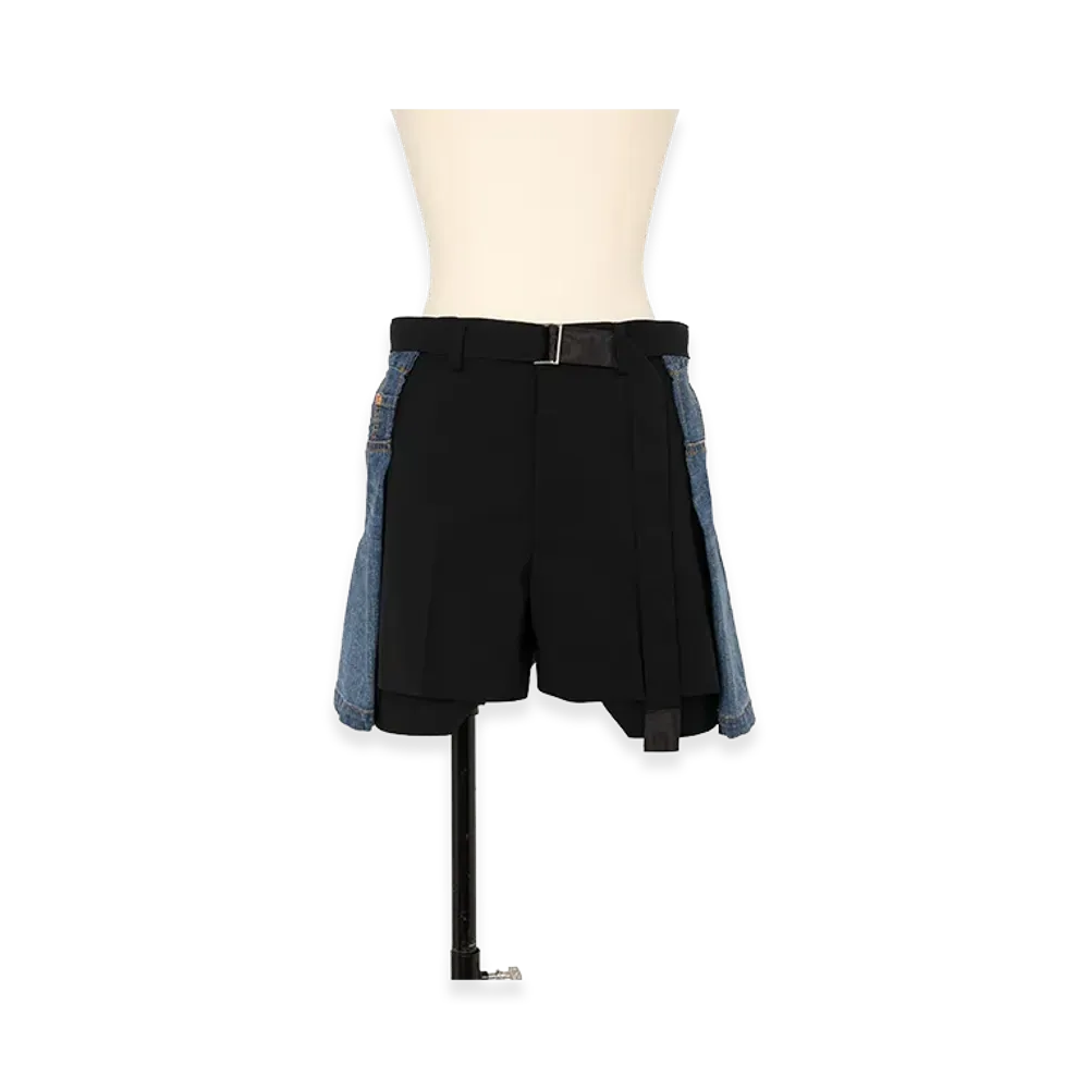 sacai Women's Wool Suiting x Denim Shorts "Black/Blue"