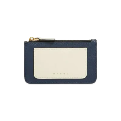 Marni Saffiano Leather Card Case "Night Blue/Talc"