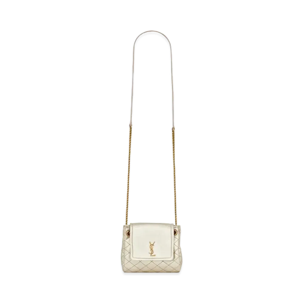 SAINT LAURENT Monogram Mini Nolita In Lame Leather "Pale Pink"