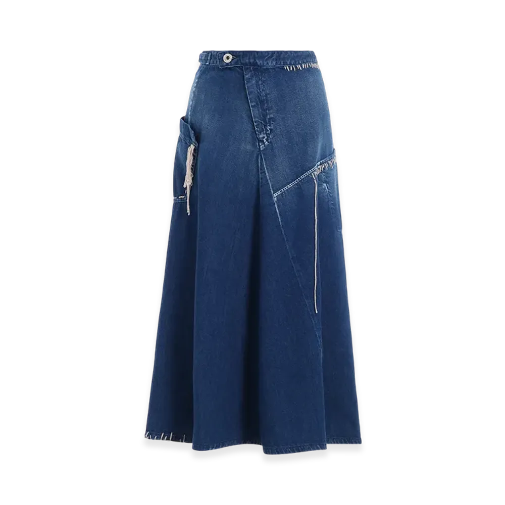 Y's Spotted Denim Flare Skirt With Gusset "Indigo"