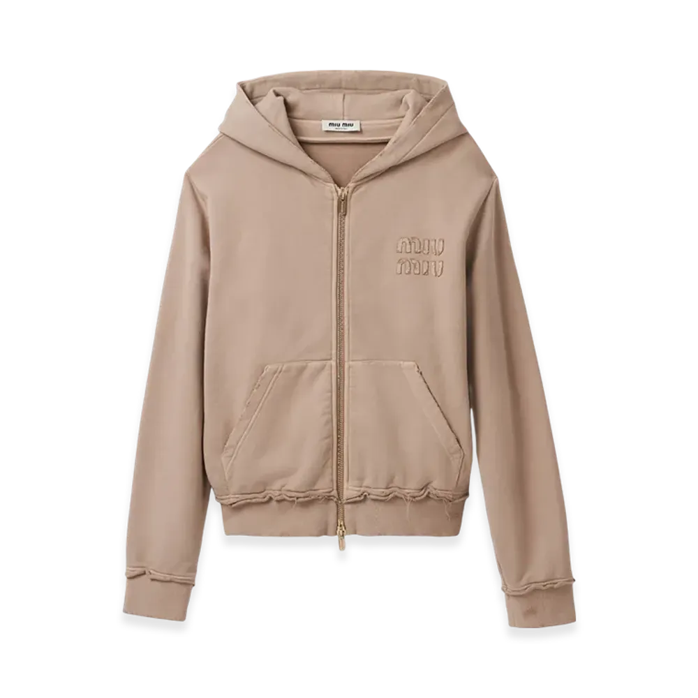 MIU MIU Garment-Dyed Cotton Fleece Hooded Jacket "Albino White"