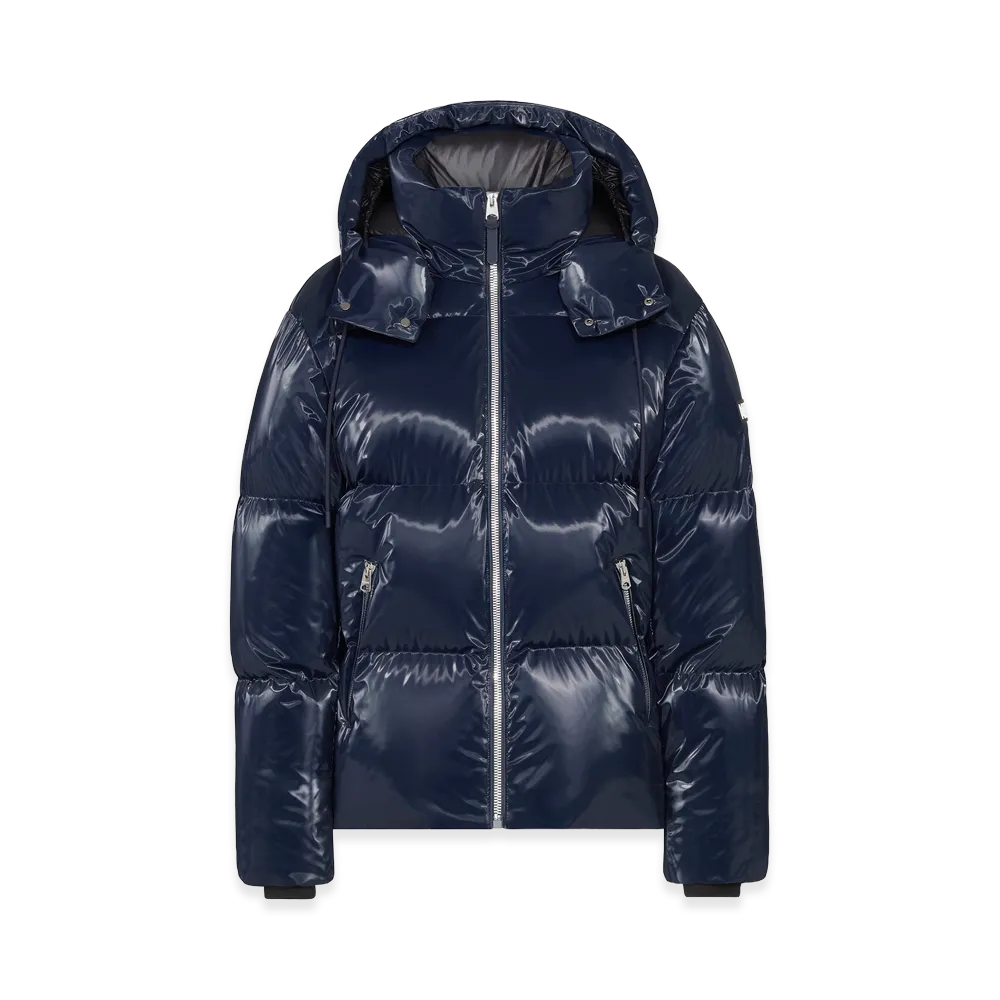 MACKAGE Kent-Glo High-Gloss Removable Hooded Down Jacket "Marine Blue"