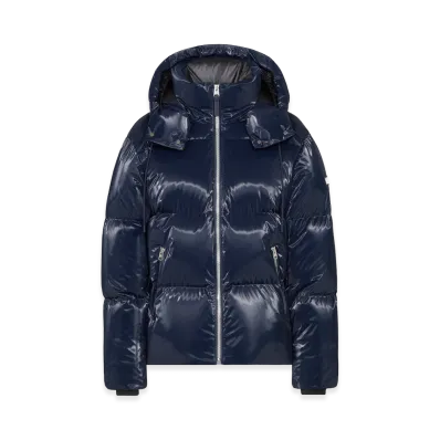 MACKAGE Kent-Glo High-Gloss Removable Hooded Down Jacket "Marine Blue"