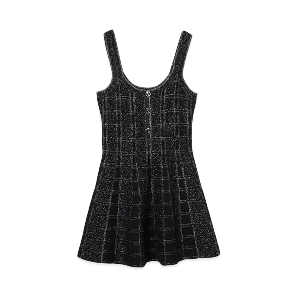 GUCCI Wool and Lame Check Jacquard Dress "Black/Silver"