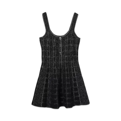 GUCCI Wool and Lame Check Jacquard Dress "Black/Silver"