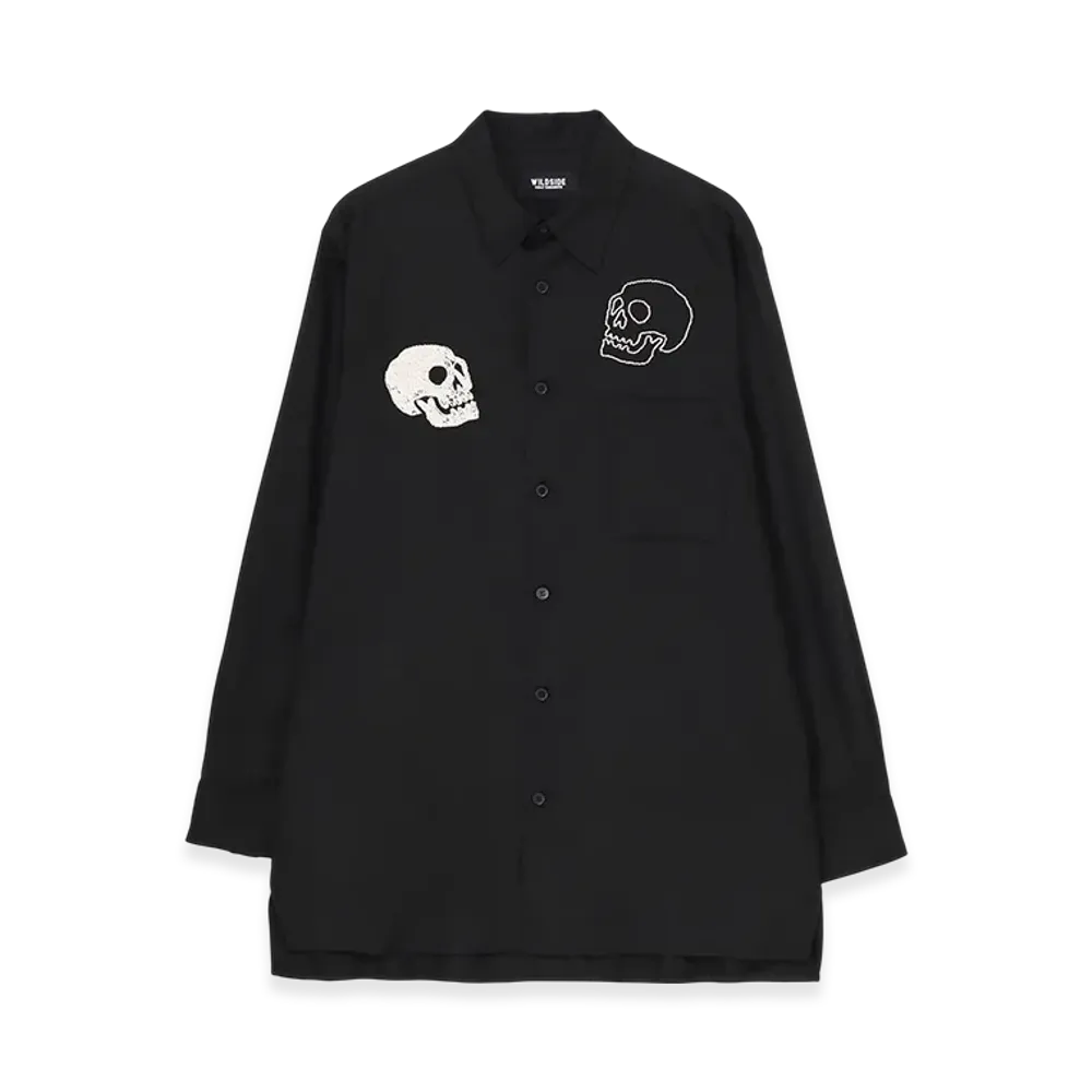WILDSIDE YOHJI YAMAMOTO T/R Twill Skull Embroidered Shirt "Black"