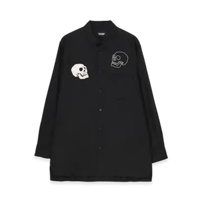 WILDSIDE YOHJI YAMAMOTO T/R Twill Skull Embroidered Shirt "Black"