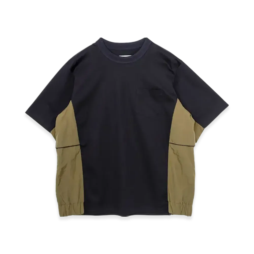 sacai Taslan Nylon x Cotton Jersey T-Shirt "Navy/Khaki"