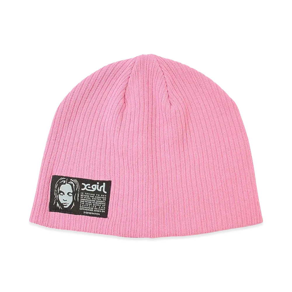 X-Girl Women's Face Label Beanie "Light Pink"
