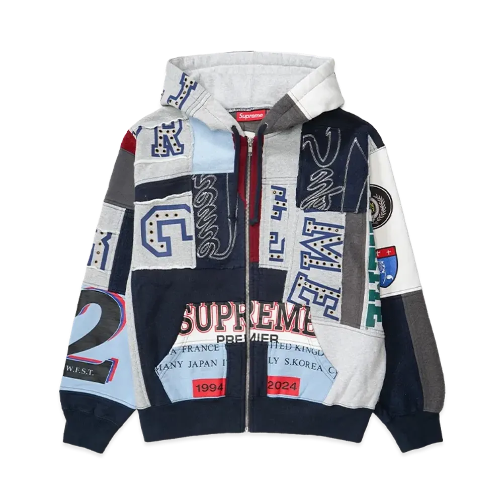 Supreme Patchwork Zip Up Hooded Sweatshirt "Navy"