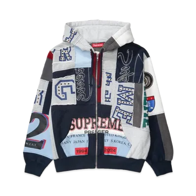 Supreme Patchwork Zip Up Hooded Sweatshirt "Navy"