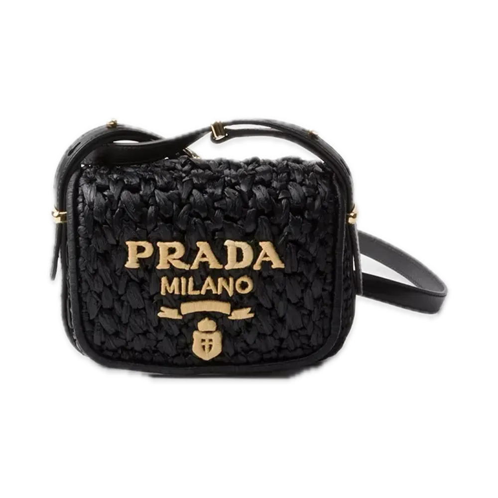 PRADA Crochet x Leather Shoulder Bag "Black"