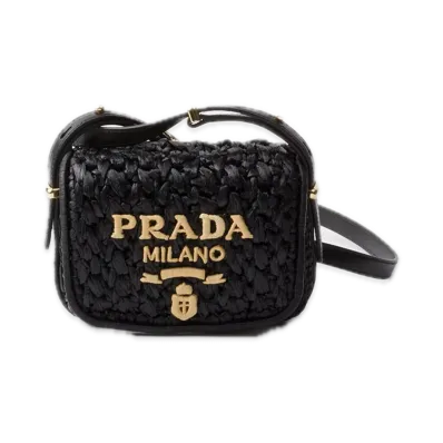 PRADA Crochet x Leather Shoulder Bag "Black"