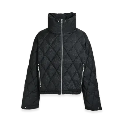 BREATH Faux Leather Shiny Quilting Down Jacket "Black"