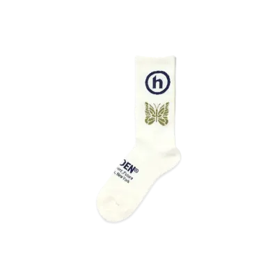 Needles x Hidden Jacquard Socks Papillon x Hidden "White/Blue/Khaki"