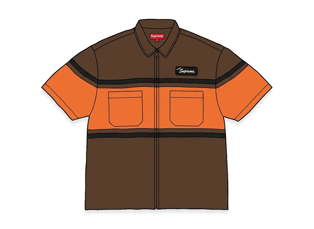 Supreme Silk Zip Up S/S Shirt "Brown"