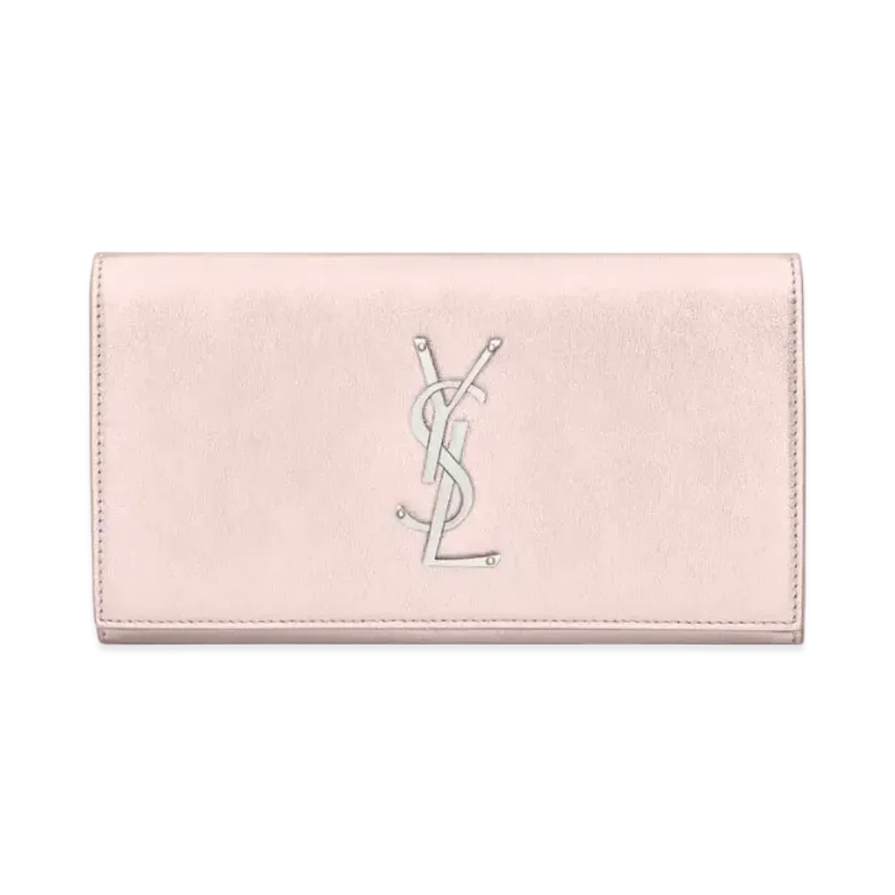 SAINT LAURENT Monogram Large Flap Wallet In Metallized Leather "Rose Gold"