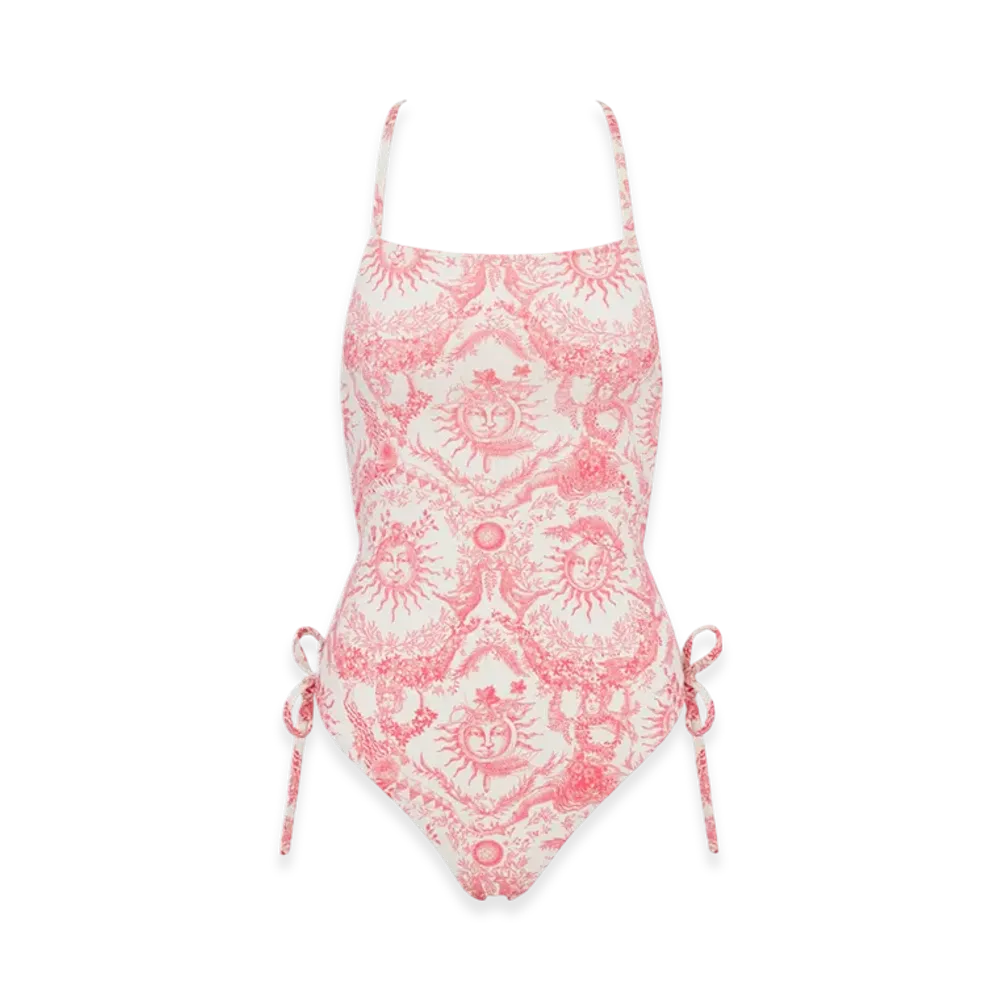 Dior Women's Technical Fabric with Toile De Jouy Soleil Motif Dioriviera One Piece Swimsuit "White/Candy Pink"