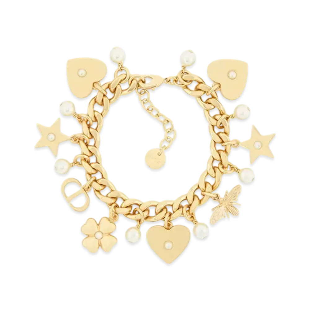 Dior Lucky Dior Bracelet Metal and Resin Pearls "Gold/White"