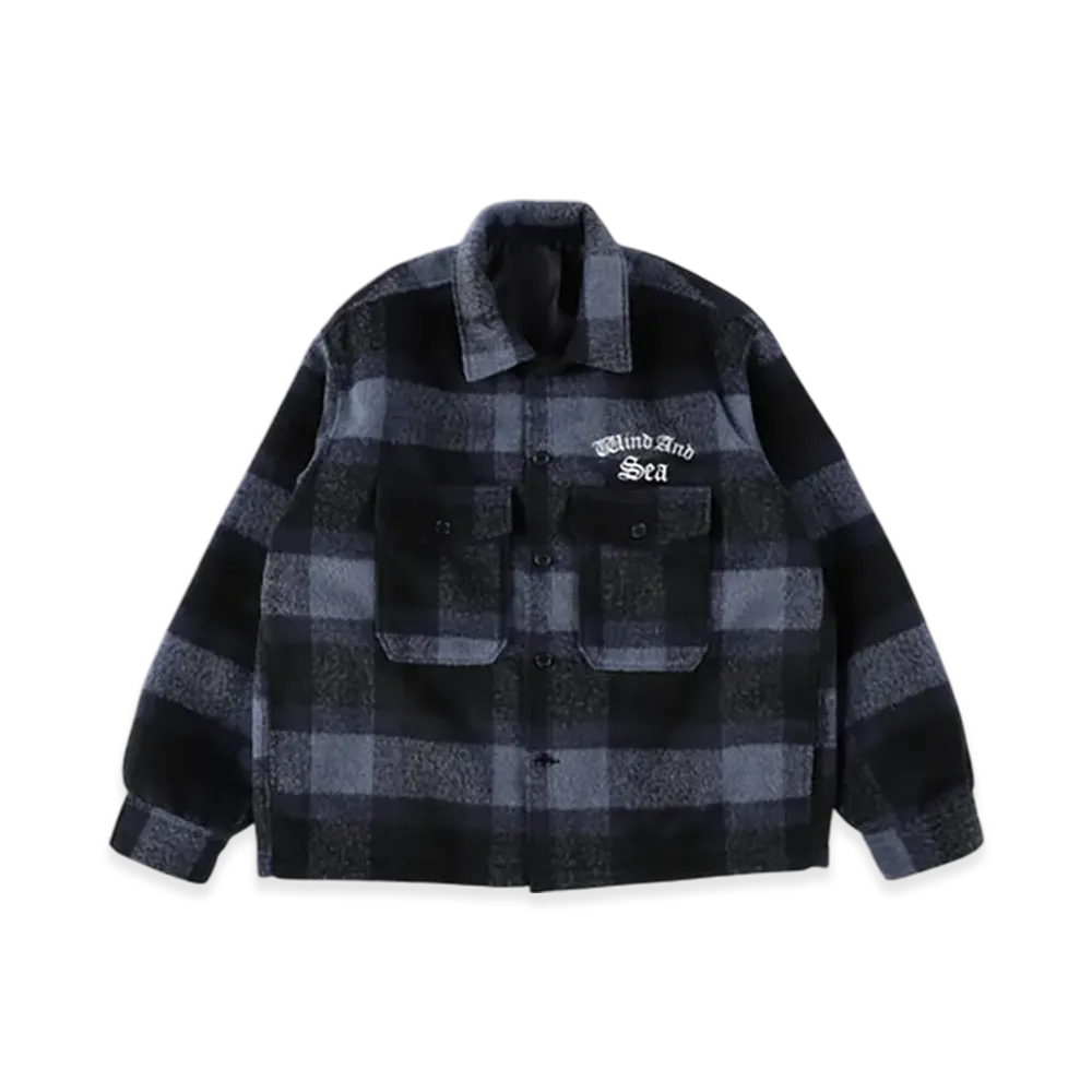 WIND AND SEA Shaggy Plaid Shirt Jacket "Blue"