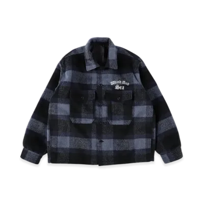 WIND AND SEA Shaggy Plaid Shirt Jacket "Blue"