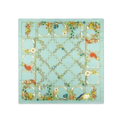 GUCCI Animal and Floral Print Silk Carre "Green/Multi Color"