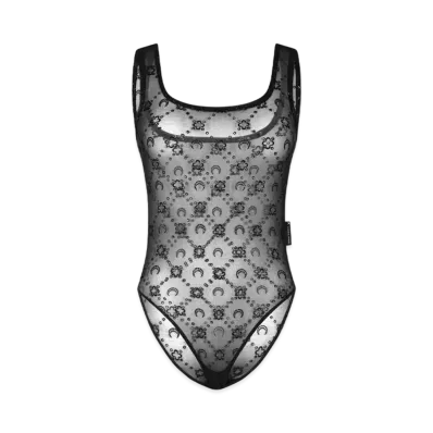 Marine Serre Regenerated Mesh Flock Glitter Bodysuit "Black"