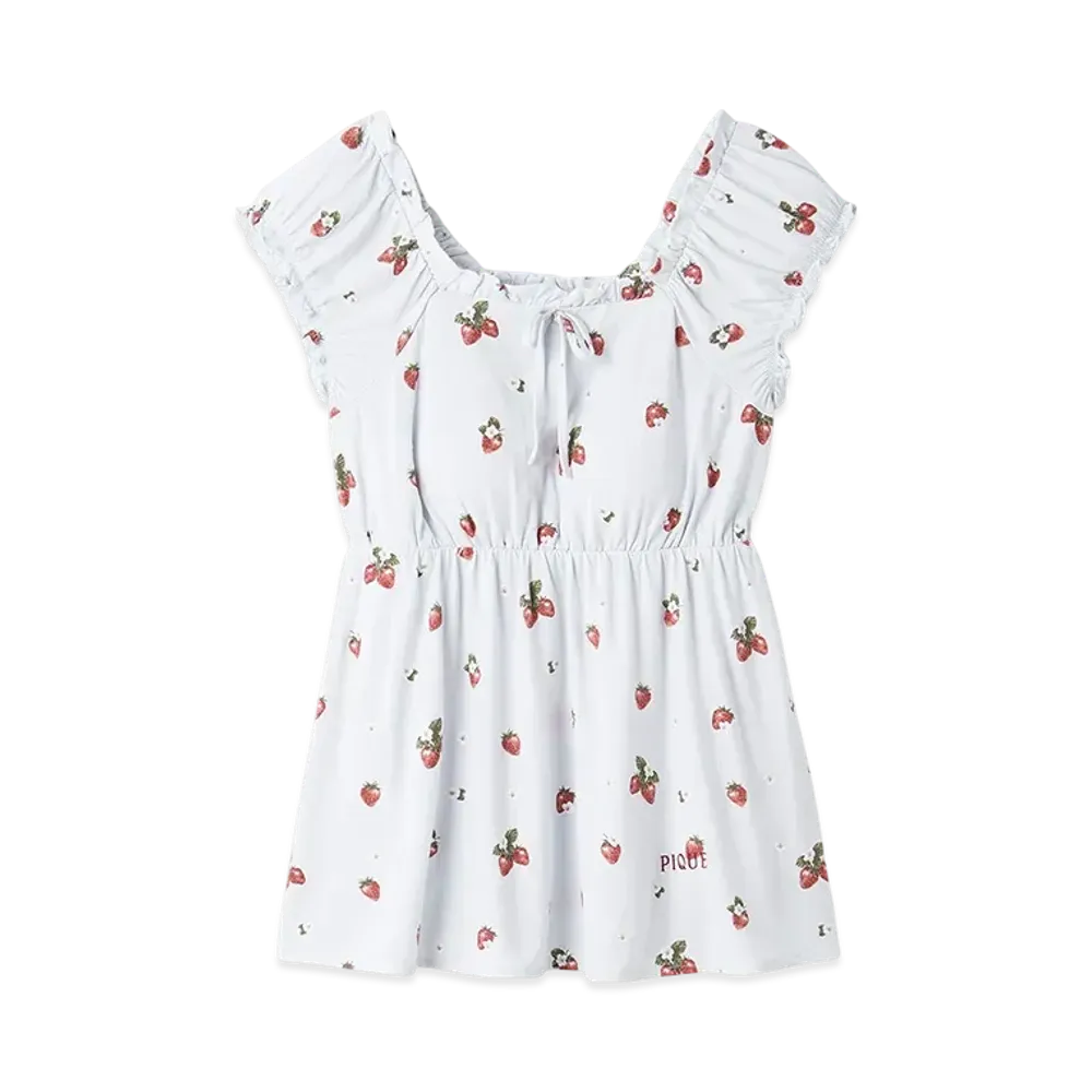 GELATO PIQUE Strawberry Pattern Cup Frill Pullover "Blue"