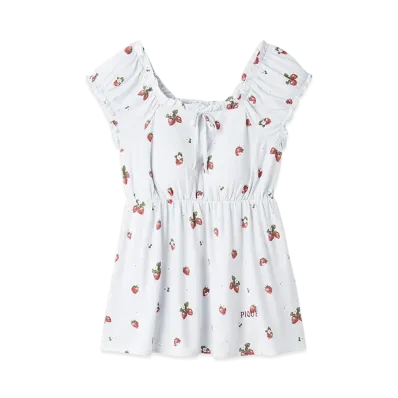 GELATO PIQUE Strawberry Pattern Cup Frill Pullover "Blue"