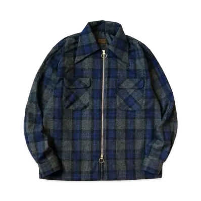 KAPITAL Wool Check Drizzle Open Collar Shirt "Navy"