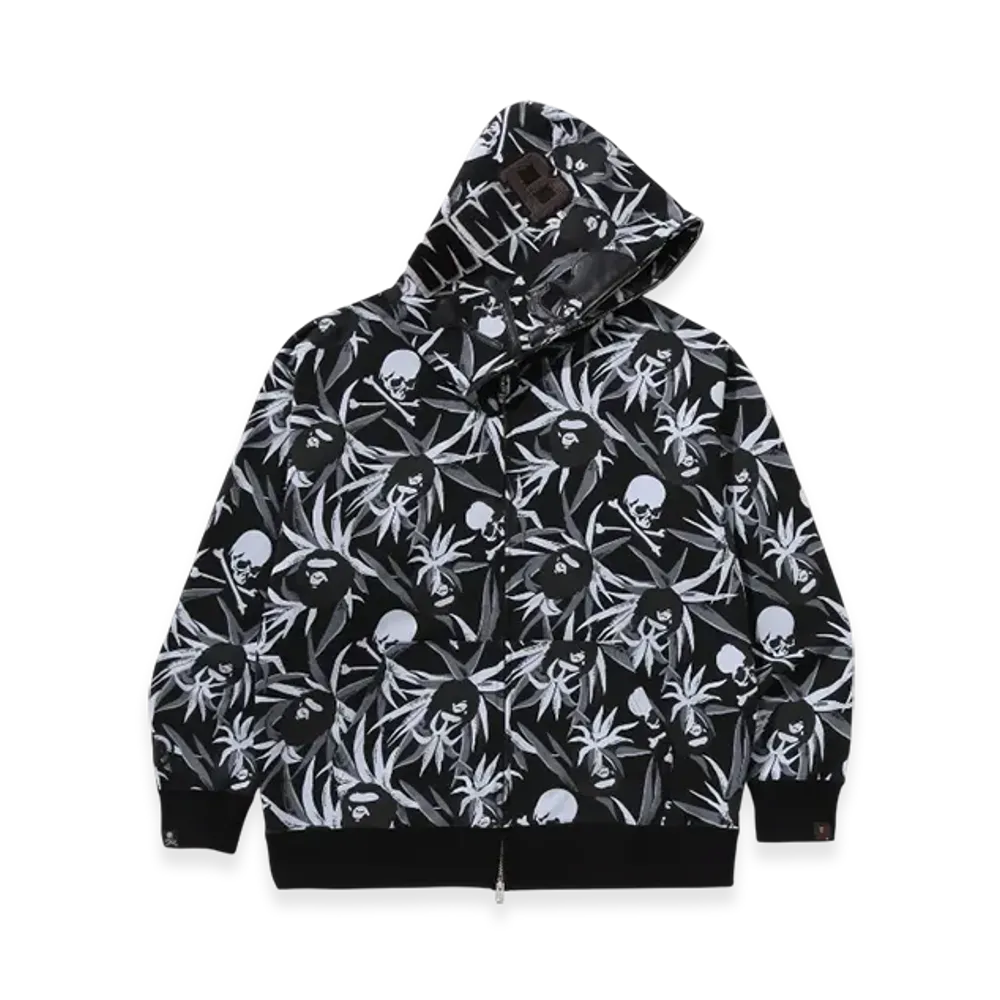 A BATHING APE x mastermind JAPAN Tropical Camo Skull Relaxed Fit Full Zip Hoodie "Black"