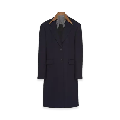 PRADA Women's Single-Breasted Cachemire Wool Coat Collar "Blue/Cork Beige"