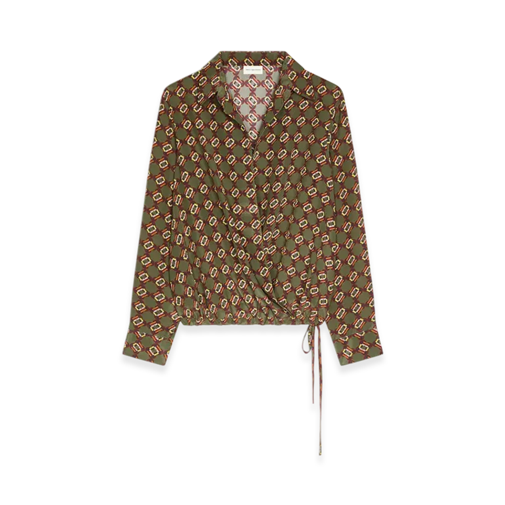 DRIES VAN NOTEN Women's Silk Wrap Shirt "Khaki"