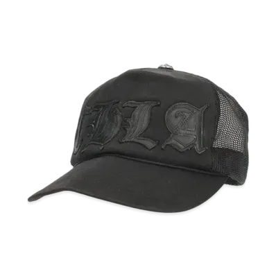 Chrome Hearts Trucker Cap CH LA Patch Cross Ball Mesh "Black"