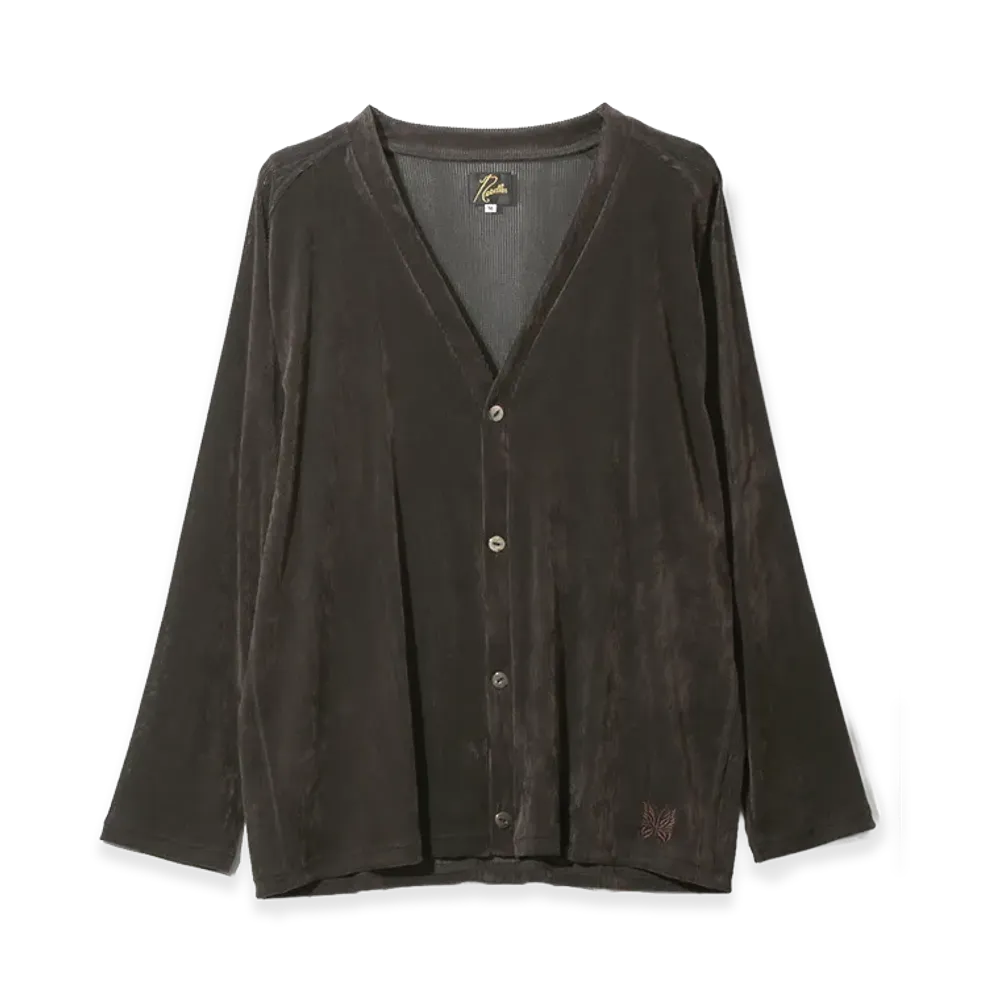 NEEDLES V-Neck Cardigan - Flocked Stripe Lace "Brown"