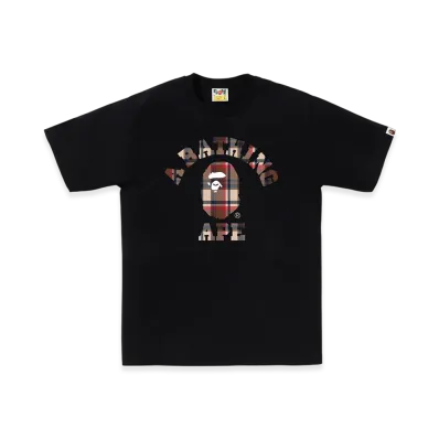A BATHING APE Bape Check College Tee "Black/Red"