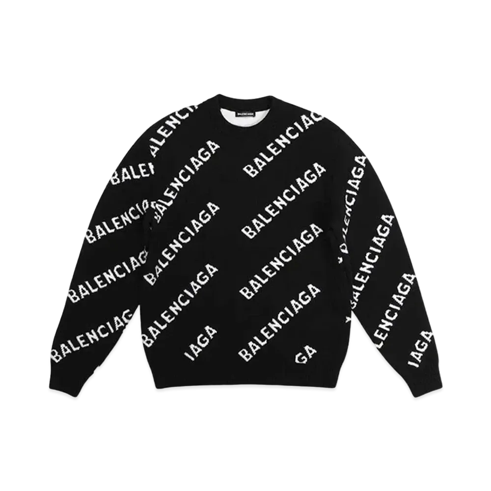 BALENCIAGA MENS Allover Logo Sweater "Black"